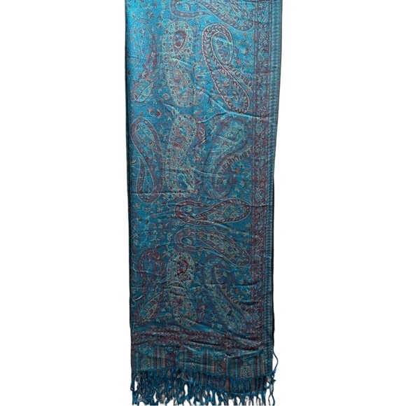Elegant Shawl in Turquoise Blue Paisley - Versatile Wrap, Scarf, Veil Soft Rayon - Picture 10 of 16